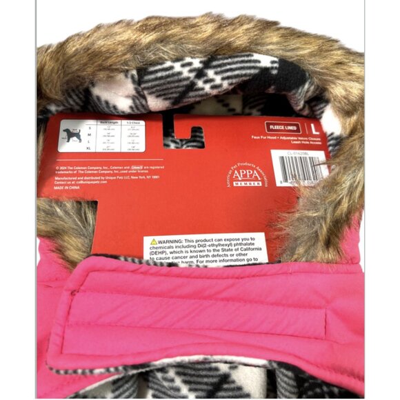 Coleman Drawcord Dog Jacket Large Pink Fleece Lined Faux Fur Hood Winter Coat - Picture 3 of 7